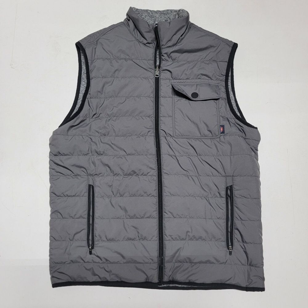 Faherty Mens Medium Atmosphere Quilted Panel Reversible Full Zip Vest Gray